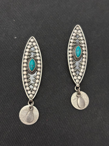Silver Long Turquoise EarStud
