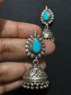 Turquoise Silver Jhumka