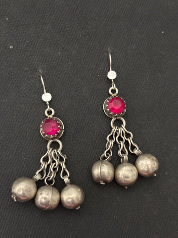 Silver Pink Glass Danglers
