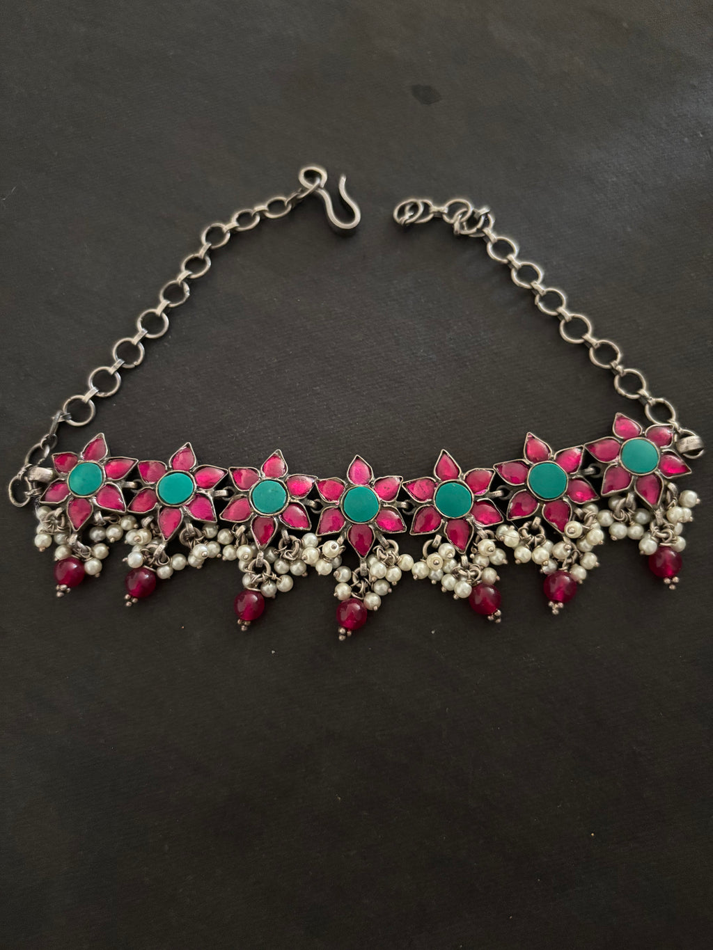 Silver Spinel and Turquoise Neckpiece